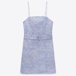 NWT ZARA blue floral dress with belt